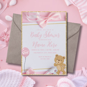 It's a Girl Pink Gold Glitter Baby Shower Invitation