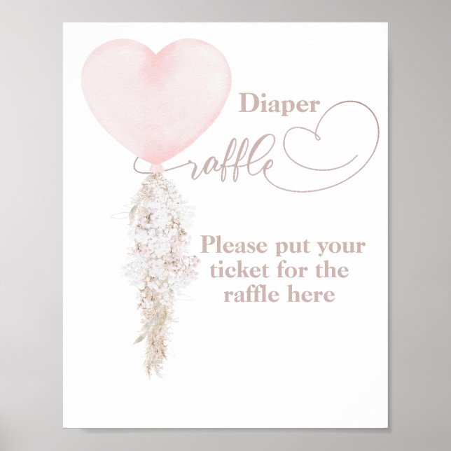 It's a Girl Pink Heart Balloon Baby Shower diaper Poster (Front)