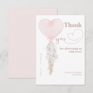 It's a Girl Pink Heart Balloon Baby Shower Thank You Card