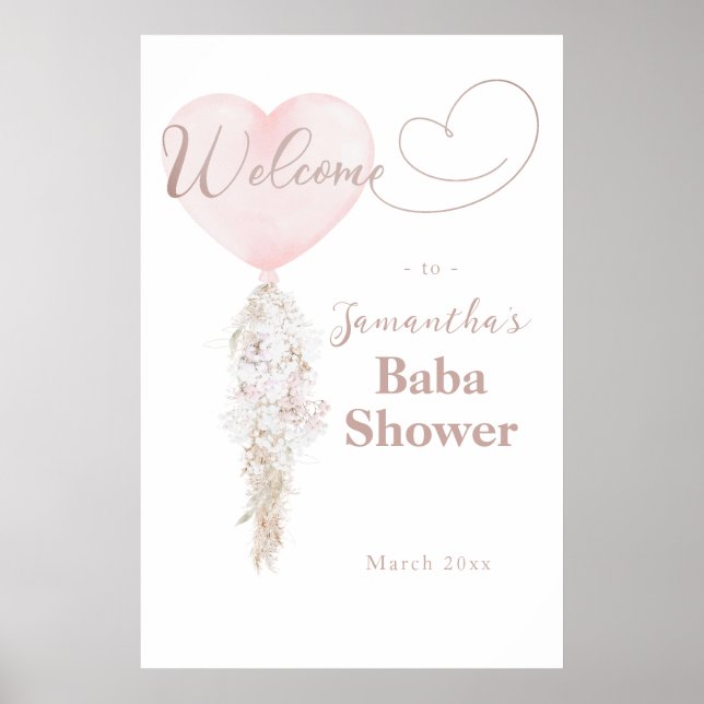 It's a Girl Pink Heart Balloon Baby Shower welcome Poster (Front)