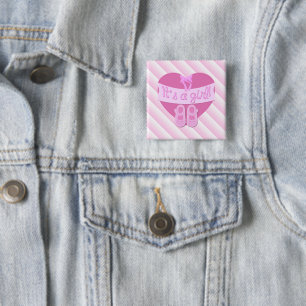 It's a girl Pink Heart Bow Shoes Baby Girl Shower 15 Cm Square Badge