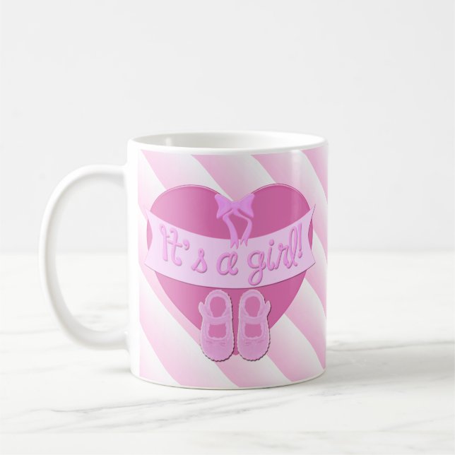 It's a girl Pink Heart Bow Shoes Baby Girl Shower Coffee Mug (Left)