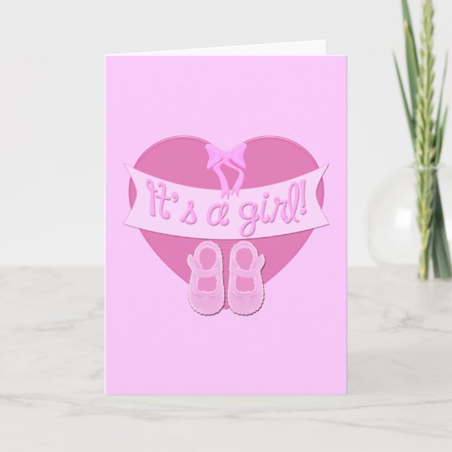 It's a girl Pink Heart Bow Shoes Baby Girl Shower Invitation (Front)