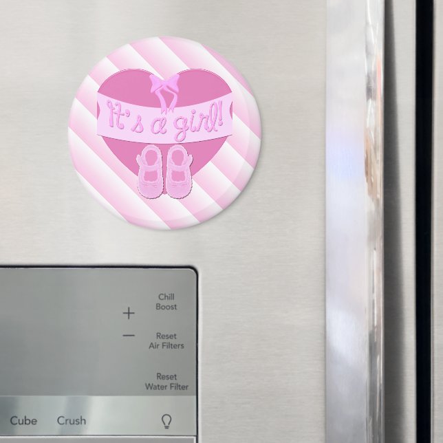 It's a girl Pink Heart Bow Shoes Baby Girl Shower Magnet (In Situ (Fridge))