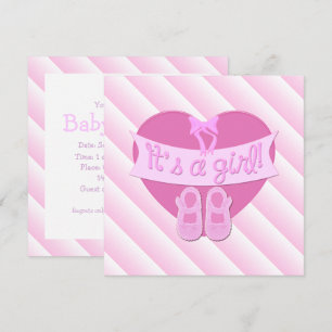 Its a girl Pink Heart Bow Shoes Baby Shower Invite