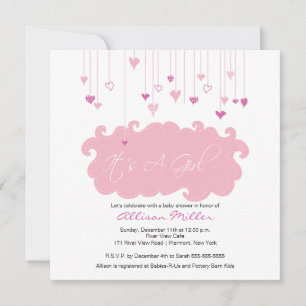 It's A Girl Pink Hearts Baby Shower Invitation