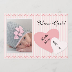 It's a Girl Pink Hearts Birth Announcement