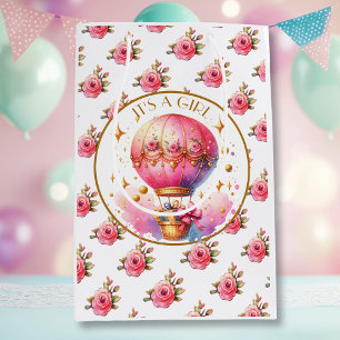 It's a Girl   Pink Hot Air Balloon Baby Shower Medium Gift Bag