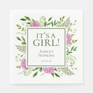 It's A Girl Pink Hydrangeas Girl Baby Shower Napkin