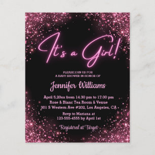 it's a girl ,pink neon baby shower invitation