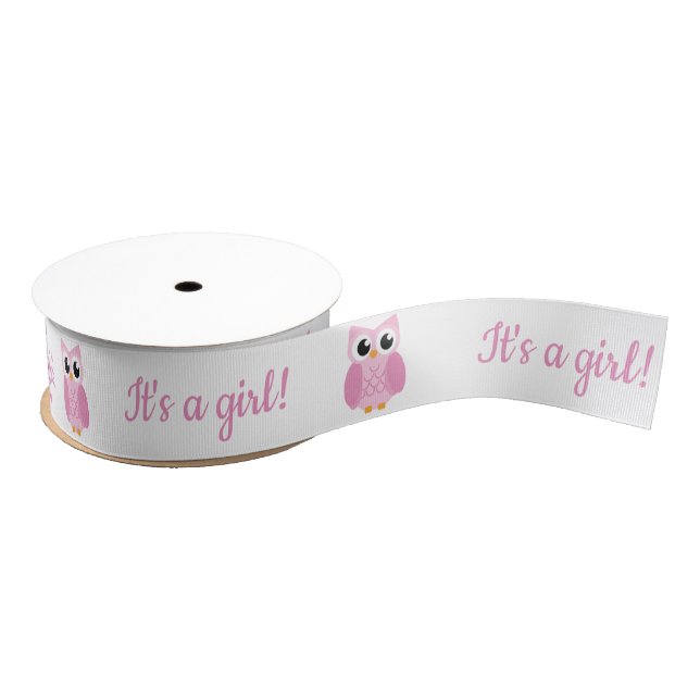 It's a Girl! Pink Owl Ribbon Grosgrain Ribbon (Spool)