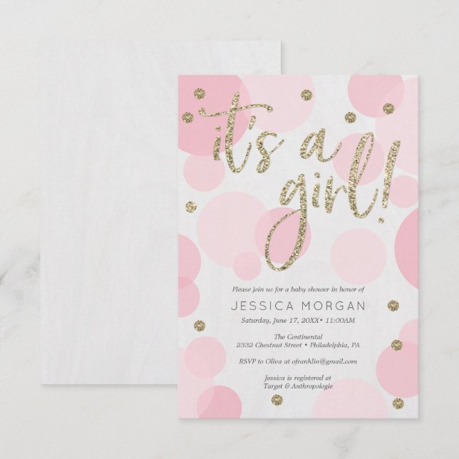 It's A Girl Pink Polka Dot Baby Shower Invitations (Front/Back)