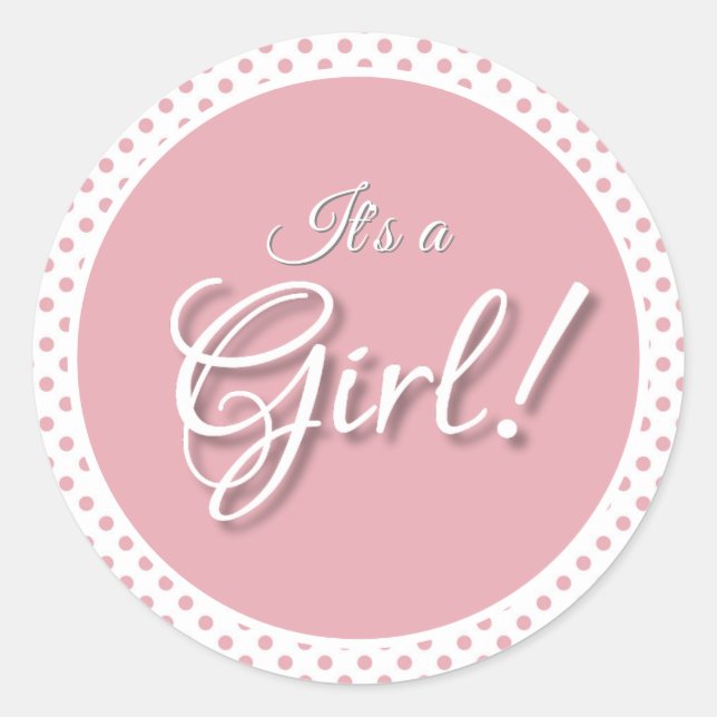 It's a Girl Pink Polka Dot Classic Round Sticker (Front)