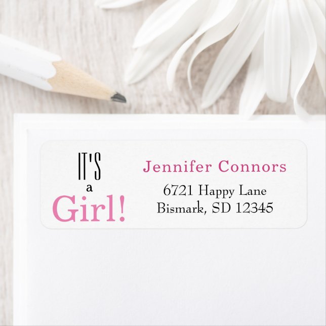 It's a Girl! Pink Pre-Printed Return Address (Insitu)