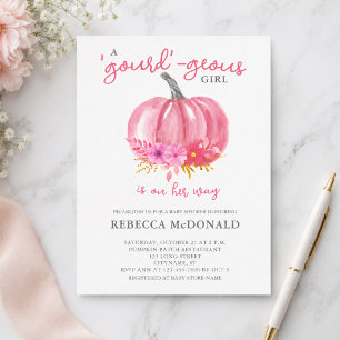 It's a Girl Pink Pumpkin Baby Shower Invitation Postcard
