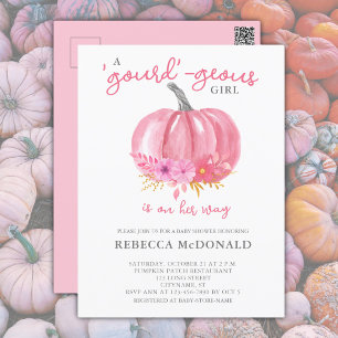 It's a Girl Pink Pumpkin Baby Shower Invitation Postcard