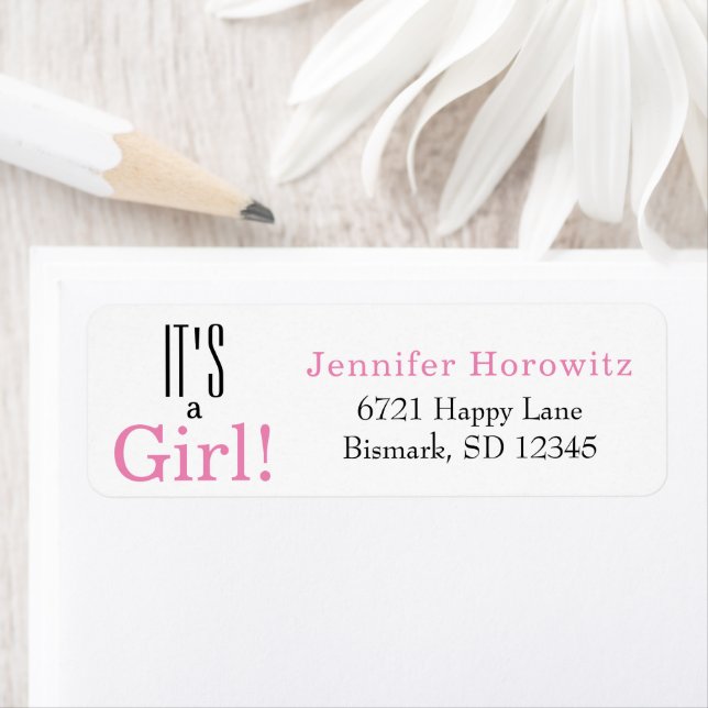 Its a Girl Pink Return Address Labels (Insitu)