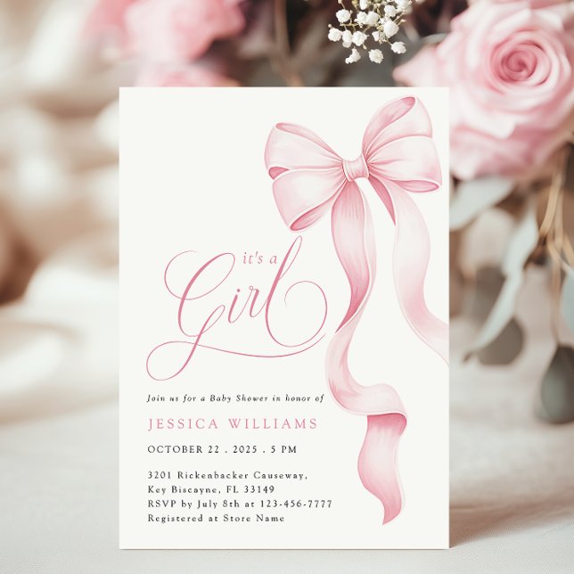 It's a Girl Pink Ribbon Baby Shower Invitation (Creator Uploaded)