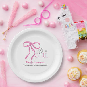 It's a Girl Pink Ribbon Paper Plate