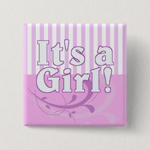 It's a Girl Pink Striped Birth Announcement 15 Cm Square Badge