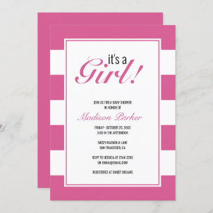 It's A Girl Pink Stripes  Invitation