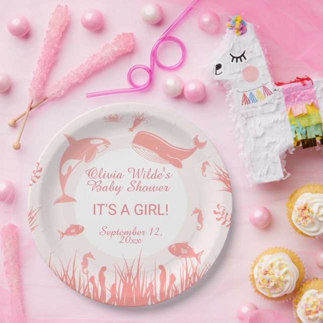 It's a Girl Pink Under the Sea Baby Shower Paper Plate (Party)
