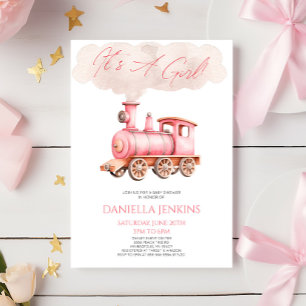 It's A Girl! Pink Vintage Train Baby Shower Invitation