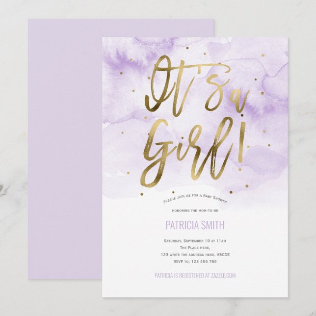 Its a girl, pink, Watercolor, Baby Girl Shower Invitation (Front/Back)