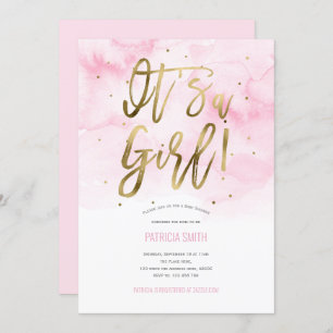 Its a girl, pink, Watercolor, Baby Girl Shower Invitation