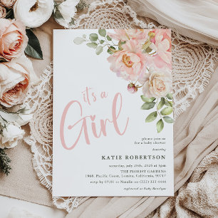 It's a Girl Pink Watercolor Floral Baby Shower Invitation