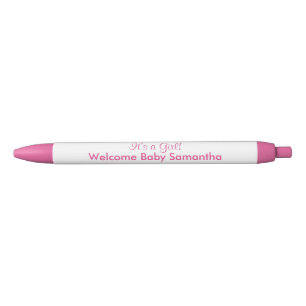 It's A Girl Pink White Announcements Black Ink Pen