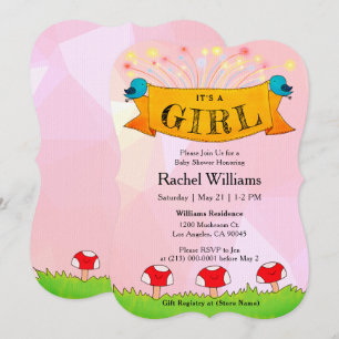 It's a GIRL - Pink with Fireworks Baby Shower Card