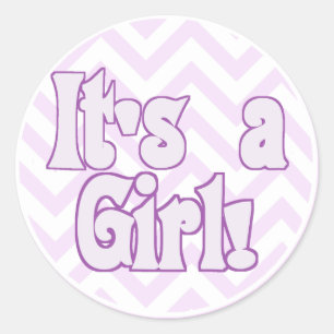 It's a Girl Pink Zigzag Announcement Classic Round Sticker