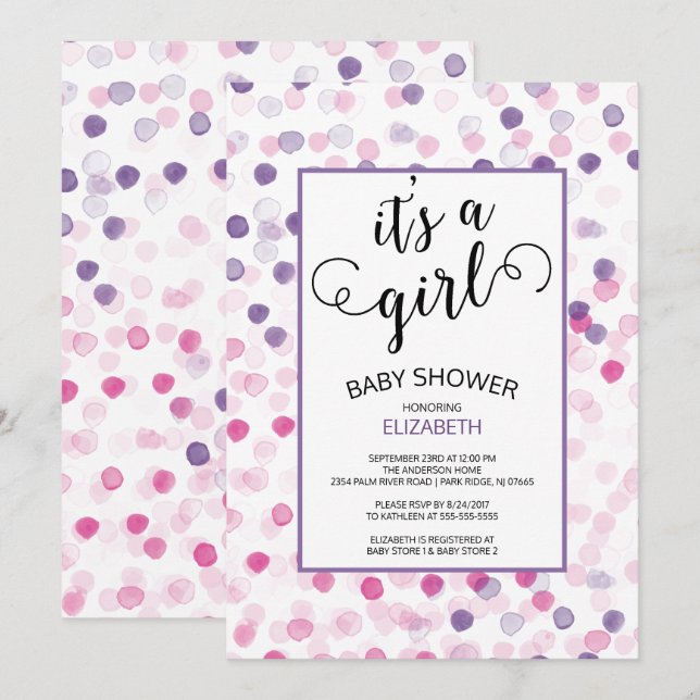 It's a Girl Polka Dot Girls Baby Shower Invitation (Front/Back)