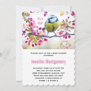 It's a Girl Pretty Blue Bird Springtime Baby Showe Invitation