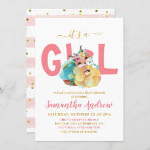 It's a Girl Pretty Fox Drawing Baby Shower Invitation