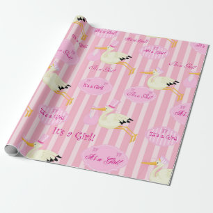 Its a girl pretty pink stork theme wrapping paper
