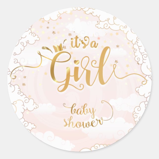 Its a Girl- Princess Baby Shower Classic Round Sticker (Front)