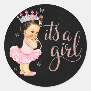 It's a Girl Princess Girl Baby Shower Classic Round Sticker