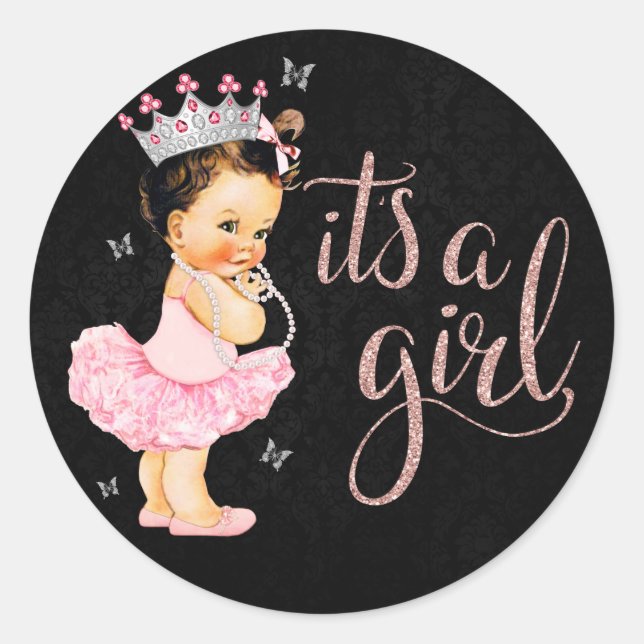 It's a Girl Princess Girl Baby Shower Classic Round Sticker (Front)
