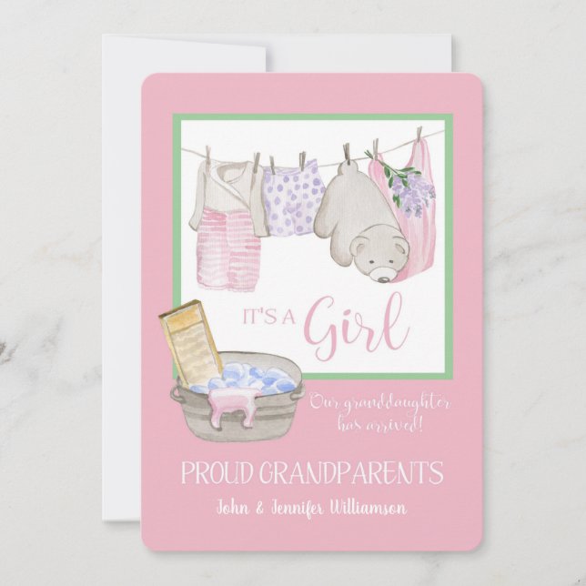 It's a Girl - Proud Grandparents Announcement (Front)