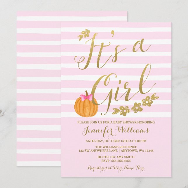 It's a Girl Pumpkin Fall Baby Shower Invitation (Front/Back)