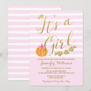 It's a Girl Pumpkin Fall Baby Shower Invitation