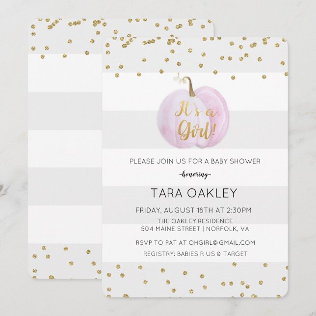 Its a Girl Pumpkin Glitter Baby Shower Invitation (Front/Back)