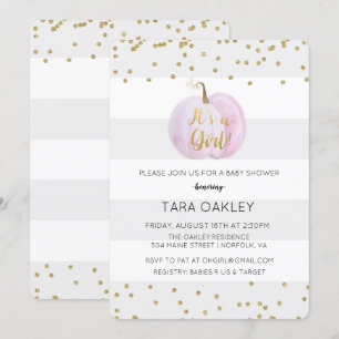 Its a Girl Pumpkin Glitter Baby Shower Invitation