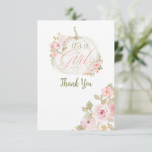 It's a Girl Pumpkin Rose Baby Shower Thank You