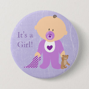 It's a Girl Purple Baby Button