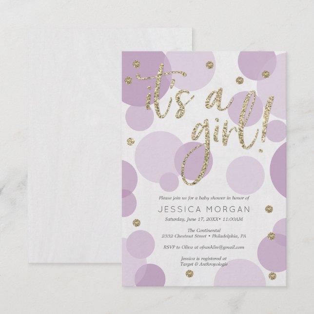 It's A Girl Purple Baby Shower Invites Polka Dot (Front/Back)