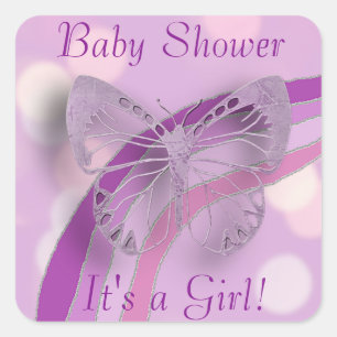 It's a Girl, Purple Butterfly and Rainbow Square Sticker