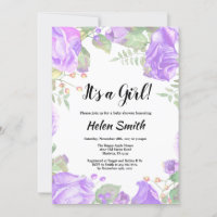 It's A Girl Purple Floral Baby Shower Invitation